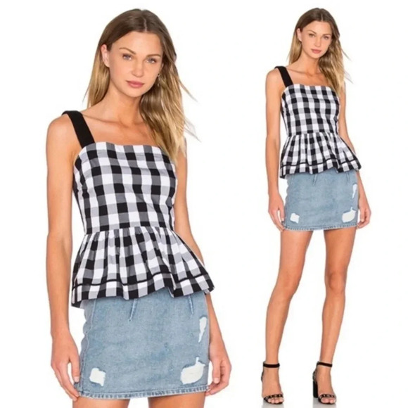 kate spade Tops - Broome Street by Kate Spade Womens Size 0 Black White Gray Gingham Peplum Top